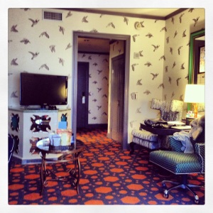 Just your average heavily patterned hotel room. 